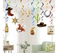 Zercart Hanging Decorations Western Cowboy Theme Party Foil Hanging Swirls Streams Ceiling Decorations for Cowboy Style Decorations Baby Shower Supplies Cowboy Old Boy Spiral Pendant (Brown)