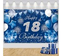Zercart Happy Birthday Banner Blue, 18. Birthday Decorations Banner,Birthday Photo Background,Blue Birthday Banner Backdrop, For Men Woman Birthday Party Decorations Anniversary Party