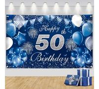 Zercart Happy Birthday Blue Banner, 50. Photo Background, Backdrop For Men Woman Party Decorations