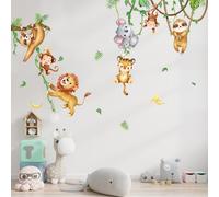 Zercart Jungle Animals Wall Decals, Safari Wall Stickers Nursery Wall Decals, Monkey Tiger Lion Koala Wall Stickers Peel and Stick Removable, Jungle Wall Stickers for Kids Bedrooms Home Decor