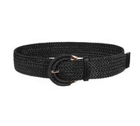 Zercart Ladies Straw Woven Belt Adjustable Woven Waist Belt Women Braided Rattan Belt with Half-Circle Buckle Wide Waist Belt for Summer Dress Jeans-Black