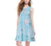 Zercart Summer Dresses for Women Casual Sleeveless Ladies Dress Loose Swing Dress Floral Print Short Dress with Pockets,L Light Blue