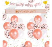 Zercart We Will Miss You Party Decorations Include Rose Gold We Will Miss You Banner Good Luck Balloons and Sash, Retirement Banner Balloons for Women Men Graduation Retirement Decorations