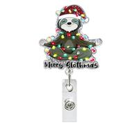 ZERCEJC Funny Sloth Nurse Badge Reel Retractable Christmas Acrylic Alligator Clip Personalized ID Card Badge Holder for Nurse Work Teacher RN Student Office Staff