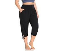 ZERDOCEAN Women's Plus Size Yoga Capri Pants Lounge Indoor Casual Comfy Relaxed Joggers with Pockets, Black, 2x