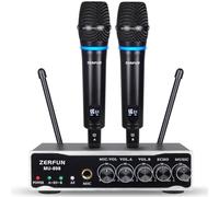 ZERFUN 2 Channel Rechargeable Wireless Microphone System, Pro UHF Metal Handheld Wireless Microphones Cordless Mics with Echo Bluetooth VOL Channel Control for Karaoke Singing Church(MU-898)