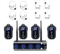 ZERFUN 4 Channel Rechargeable Wireless Microphone System, Pro UHF Metal Headset Lavalier Lapel Cordless Mics Handheld for Karaoke Singing Church with VOL Control, 4x50 Adjustable Frequency(G8)