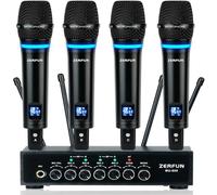 ZERFUN 4-Channel UHF Wireless Microphone System Rechargeable, Metal Handheld Wireless Microphones Cordless Mics Professional with Echo Bluetooth Volume Control for Karaoke Singing Church(MU-898)
