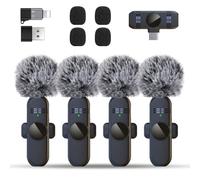 ZERFUN 4 Mini Microphone Wireless Microphones Systems for iPhone Android Phone Pad Computer, Pro Clip On Small Lavalier Lapel Mics Tiny for Content Creators Video Recording Vlogging, 48KHz 24Bit