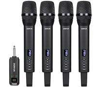 ZERFUN 4 Rechargeable Wireless Microphones, Pro Handheld Cordless Mics System with Echo Treble BASS VOL Control for Karaoke Singing Church Party, 1/4'' Output, Black