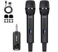 ZERFUN Dual Rechargeable Wireless Microphones, Pro Handheld Cordless Mics System with Echo Treble BASS VOL Control for Karaoke Singing Church Party, 1/4'' Output, Black