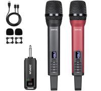 ZERFUN Dual Rechargeable Wireless Microphones, Pro Handheld Cordless Mics System with Echo Treble BASS VOL Control for Karaoke Singing Church Party, 1/4'' Output, Grey&Red