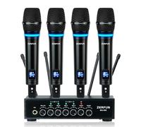 ZERFUN Pro Rechargeable Wireless Microphone System 4 Channel, UHF Metal Handheld Wireless Mics Cordless Microphones with Echo Bluetooth Volume Control for Karaoke Singing Church(MU-898)