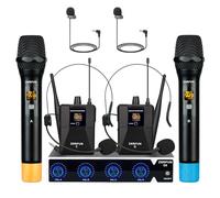 ZERFUN Pro Wireless Microphone System 4 Channel, UHF Metal Cordless Handheld Headset Lavalier Lapel Mics for Church Karaoke Singing, 4x50 Adjustable Frequency(G8 Battery 2 Handheld 2 Bodypack)