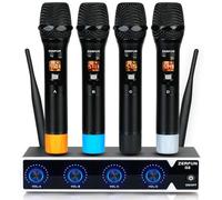 ZERFUN Pro Wireless Microphone System 4 Channel, UHF Metal Cordless Handheld Mics for Church Karaoke Singing, 4x50 Adjustable Frequency(G8 Battery 4 Handheld)