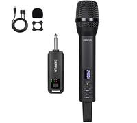 ZERFUN Rechargeable Wireless Microphone, Pro Handheld Cordless Mics System Dynamic with Echo Treble BASS VOL Control for Karaoke Singing Church Party, 1/4'' Output, D240, Black
