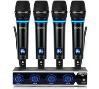 ZERFUN Rechargeable Wireless Microphone System 4 Channel Pro, UHF Metal Handheld Wireless Mics Cordless for Church Karaoke Singing with Volume Control, 4x50 Frequency(G8)