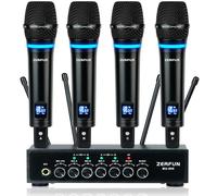ZERFUN Rechargeable Wireless Microphone System 4 Channel Pro, UHF Metal Handheld Wireless Mics Cordless for Church Karaoke Singing with Bluetooth Echo Volume Control, 4x50 Frequency(MU-898)