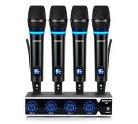 ZERFUN Rechargeable Wireless Microphone System 4 Channel Pro, UHF Metal Wireless Mics Cordless for Singing Karaoke Church, VOL Control, 4x50 Adjustable Frequency, 1/8, 1/4, XLR Output(G8)
