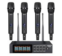 ZERFUN Rechargeable Wireless Microphone System Pro, 4 x 50 Channel UHF Handheld Cordless Mics with VOL Echo Treble BASS Control, LCD Display, Frequency Lock, XLR, 1/4, 1/8 Output, D-300, Black