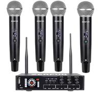 ZERFUN Rechargeable Wireless Microphone System Pro & Pre Effector, UHF Metal Handheld Cordless Mics with Vocal Cut, Bluetooth, USB Port, XLR, 1/4, Optical, RCA Input/Output, LCD Display, 4x50 Channel