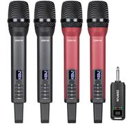 ZERFUN Rechargeable Wireless Microphones 4, Pro Handheld Cordless Mics System Dynamic with Echo Treble BASS VOL Control for Karaoke Singing Church Party, 1/4'' Output, D240, Grey&Red