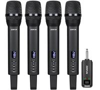 ZERFUN Rechargeable Wireless Microphones 4, Pro Handheld Cordless Mics System Dynamic with Echo Treble BASS VOL Control for Karaoke Singing Church Party, 1/4'' Output, D240, Black