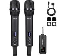 ZERFUN Rechargeable Wireless Microphones Dual, Pro Handheld Cordless Mics System Dynamic with Echo Treble BASS VOL Control for Karaoke Singing Church Party, 1/4'' Output, D240, Black