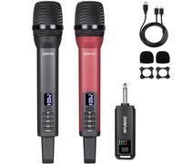 ZERFUN Rechargeable Wireless Microphones Dual, Pro Handheld Cordless Mics System Dynamic with Echo Treble BASS VOL Control for Karaoke Singing Church Party, 1/4'' Output, D240, Grey&Red