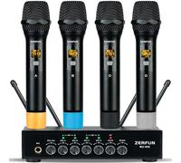 ZERFUN UHF Wireless Microphone System, 4-Channel Metal Handheld Wireless Microphones Cordless Mics Professional with Echo Bluetooth Volume Control for Singing Karaoke Church(MU-898)