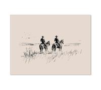 ZERFVTG Southwestern Neutral Sketch Poster Vintage Western Cowboys on Horses Wall Art Rustic Minimalist Painting Canvas Prints for Bedroom Farmhouse Home Wall Decor 12x16 inch Unframed
