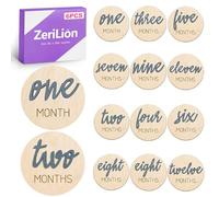 ZeriLion 6 pcs Double Sided Wooden Baby Monthly Milestone Cards Newborn Photo Props from Hello World to 12 Months Baby Shower Gift Age Marker Discs for Boy or Girl