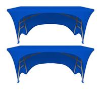 ZeriTlolen 2 Packs 6ft Spandex Fitted Tablecover for Rectangle Tables with Open Back, Washable Rectangular Stretch Trestle Blue Table Cloth for Banquet, Wedding