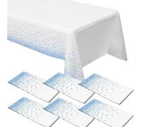 ZeriTlolen 6 Pack Light Blue Dot Tablecloths White Table Covers Disposable 137 x 274 cm Tablecloth Wipeable Plastic Waterproof Table Cloth for Indoor or Outdoor Parties Birthdays Weddings Christmas
