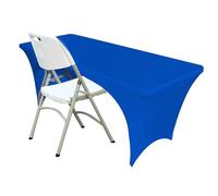 ZeriTlolen Spandex Tablecloth [6FT, Blue] for Rectangle Tables with Open Back,Elastic Massage, Washable, Wrinkle Resistant Stretchable Table Cover for Wedding,