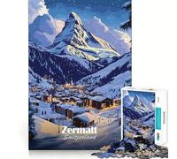 Zermatt Switzerland Mountain Village Jigsaw 1000 Pieces for Adults Memory Fun Game Expert Cutting Craftsmanship Relaxing Indoor Group Activity (38x52cm)