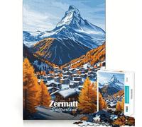 Zermatt Switzerland Mountain Village Jigsaw Puzzle 1000 Piece Cognitive Fun Play Precise Interlock Structure Bonding Activity for Loved Ones (38x26cm)