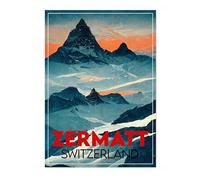 Zermatt, Switzerland Vintage Skiing Poster, Minimalist Wall Art, Mountain Travel Prints, Snow, Ski Trip Home Decor, A3 (Print Only) - 42x29.7cm