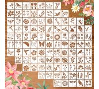 Zernblend 100 Piece Sashiko Stencil Set, Scrapbooking Craft Decor, Hand Quilting, Embossing Templates, Large Embroidery Patterns with Flowers and Insects (2 x 2 Inches)
