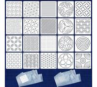 Zernblend 20 pieces Sashiko Stencil Set, 5.1 X 5.1 inch plastic stencils for geometric patterns, hand quilting, sewing and textile design, letter stencils, embossing stencils
