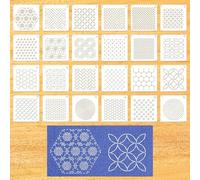 Zernblend 24 Piece Sashiko Stencil Set, Hand Quilting, Scrapbooking Craft Decoration, Embossing Templates (4.72 x 4.72 inches)