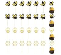 Zernblend 24 Pieces Creative Cake Inserts with Glittering Beehives, Bees, Cupcake Decoration, Bee Decoration