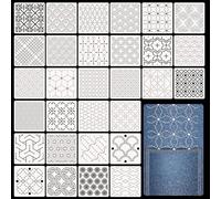 Zernblend 30 Piece Sashiko Stencil Set, 4.7 X 4.7 Inch Plastic Stencils for Geometric Patterns, Hand Quilting, Sewing and Textile Design, Letter Stencils, Embossing