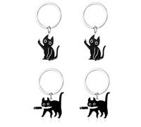 Zernblend 4 Piece Black Cat Keychains, Keyring, Cat, Keychain (2 Designs)