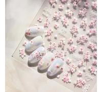 Zernblend 4 Pieces 5D Sakura Nail Art Stickers, Pink Floral Nail Stickers