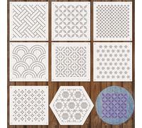 Zernblend 8-Piece Sashiko Stencil Set, 4.7 X 4.7 Inch Plastic Templates for Geometric Patterns, Hand Quilting, Sewing and Textile Design, Letter Templates, Embossing