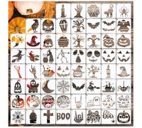 Zernblend Sashiko, 60 Pieces Halloween Stencils (3 x 3 Inches), Sashiko Set for Beginners, Scrapbooking Craft Decor, Hand Quilting, Embossing Stencils, Halloween