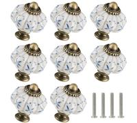 Zernmiarder 12 Pack Ivory & Blue Ceramic Pumpkin Cabinet Knobs - Vintage Retro Drawer Pulls with Screws for DIY Home Project