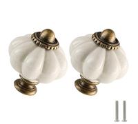 Zernmiarder 2 Pack Antique White Ceramic Pumpkin Cabinet Knobs - Vintage Drawer Pulls with Screws for Closet Drawer Cupboard Cabinet and DIY Home Project