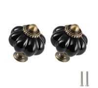 Zernmiarder Black Ceramic Pumpkin Cabinet Knobs 6 Pack - Vintage Drawer Pulls with Screws for Closet Drawer Cupboard Cabinet and DIY Home Project